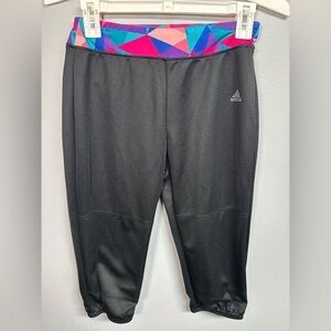 Adidas Black Leggings with Multicolor Geometric Waistband